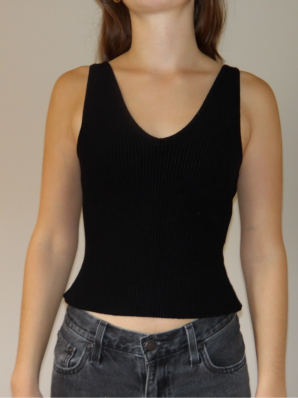 House of Harlow 1960 Black Ribbed V-Neck Tank